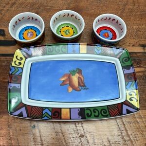 Sakura Platter Signed by Sue Zipkin Hot Peppers with Ramekins